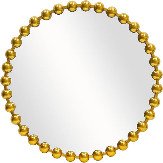 Round Gold Mirror 30'', Beaded Mirror for Wall Decor Large Circle Mirror for Bathroom, Dining Roon, Bed Room, Entryway