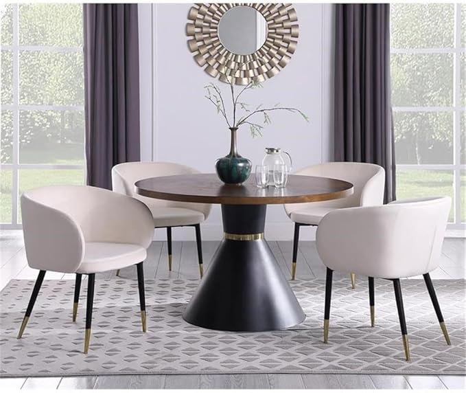 Meridian Furniture 742-T Sheridan Collection Modern | Contemporary Brown Ashburl Wood Veneer Top Dining Table with Matte Black Metal Base and Gold Metal Band, Brown, 48" W x 48" D x 30" H