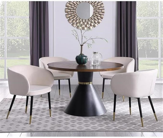 Meridian Furniture 742-T Sheridan Collection Modern | Contemporary Brown Ashburl Wood Veneer Top Dining Table with Matte Black Metal Base and Gold Metal Band, Brown, 48" W x 48" D x 30" H