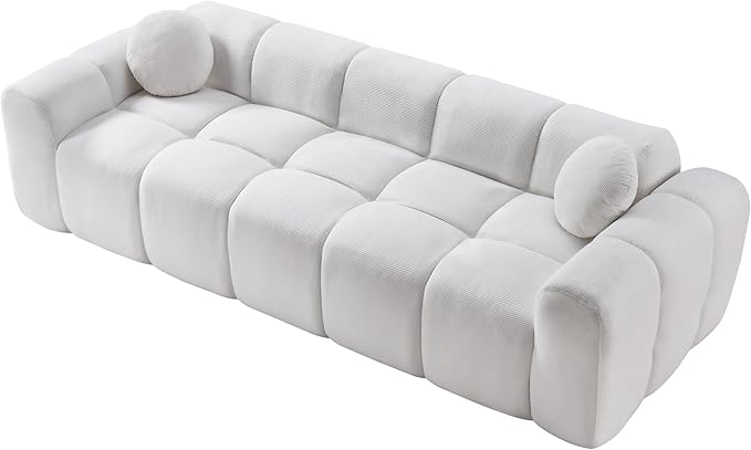 98.4-Inch Oversized Boneless Cloud Couches Deep Seat Foam Sofa Couch with 2 Round Toss Pillows, Luxury Corduroy Upholstered 3 Seat Tufted Loveseat, Cloud Sofa in a Box