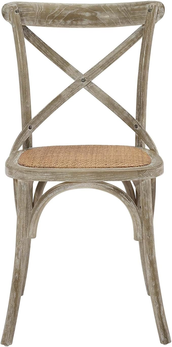 Modway Gear Rustic Modern Farmhouse Elm Wood Rattan Dining Chair in Gray