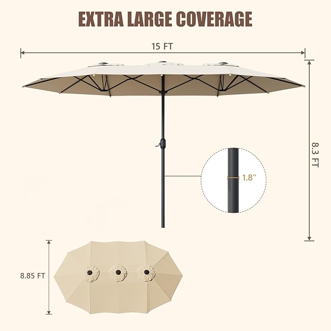 Sannwsg Outdoor Patio Umbrella,Table Umbrella with Push Button Tilt and Crank,Market Umbrella with 8 Sturdy Ribs,Yard Umbrella
