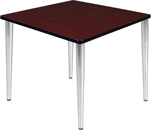Regency Kahlo 42 in. Square Breakroom Table- Mahogany Top, Chrome Tapered Legs