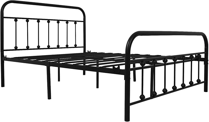 NACHTIMOOR Full Platform Metal Bed Frame with Headboard and Footboard,Vintage Victorian Style Mattress Foundation, No Box Spring Required, Under Bed Storage (Full, Black)