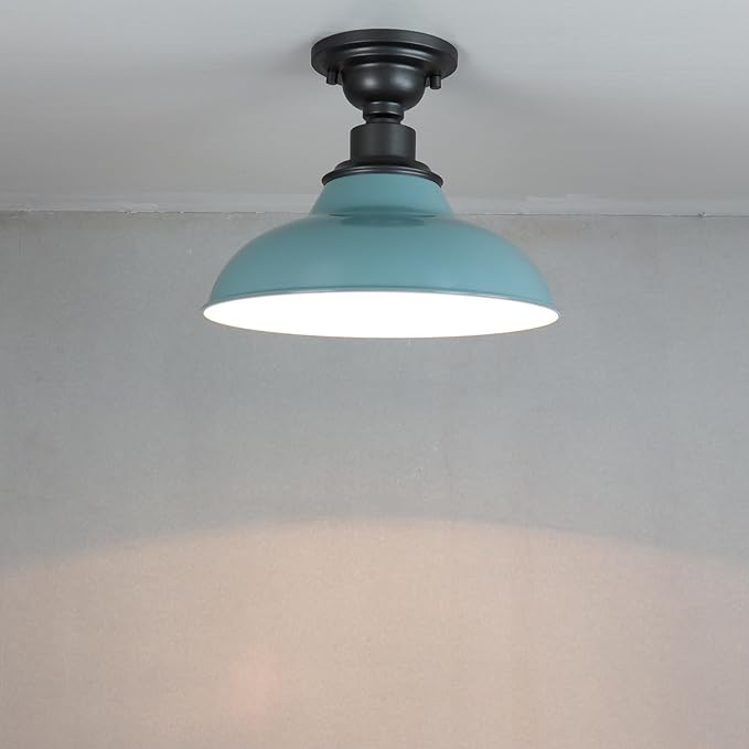 SAMTEEN Farmhouse Semi Flush Ceiling Light 12-Inch Light Blue Flush Mount Barn Ceiling Light Industrial Barn Light Fixture Ceiling Mount for Hallway Foyer Laundry Room