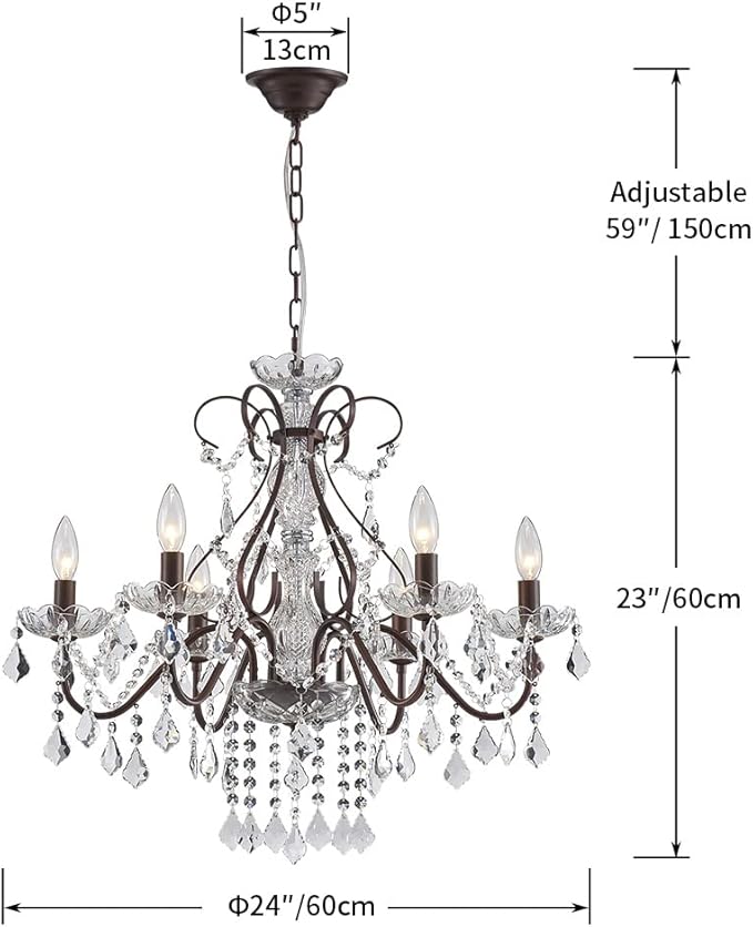 Saint Mossi 6 Light Crystal Chandelier Light Fixture Modern Chandelier Crystal Lighting, Crystal Pendant Raindrop Chandelier for Dining Room,Bedroom,Living Room,H23 x D24, 6-Light