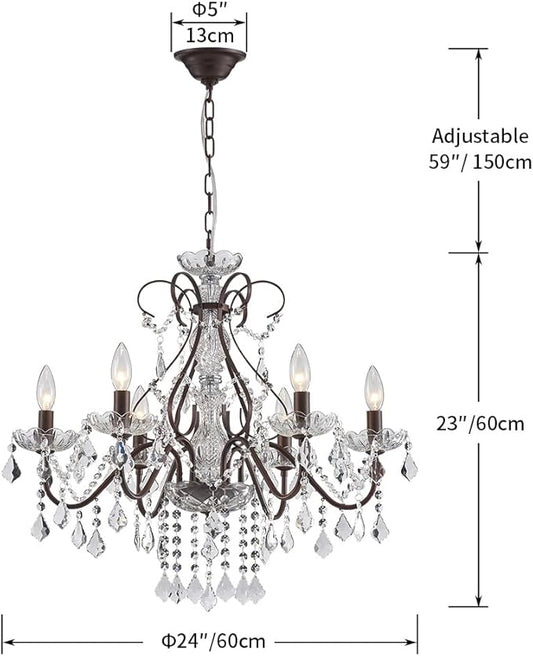 Saint Mossi 6 Light Crystal Chandelier Light Fixture Modern Chandelier Crystal Lighting, Crystal Pendant Raindrop Chandelier for Dining Room,Bedroom,Living Room,H23 x D24, 6-Light