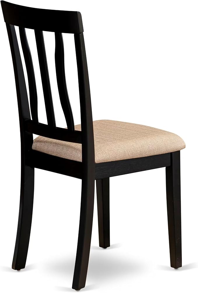East West Furniture ANC-BLK-C Antique Dining Chairs - Linen Fabric Upholstered Wood Chairs, Set of 2, Black