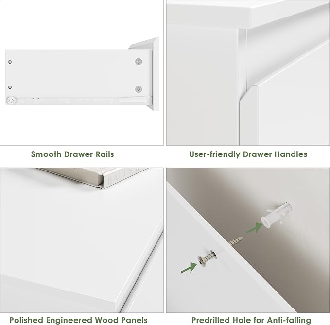 Bamjoy White Nightstand with 3 Drawers, Beside Table with Drawers for Bedroom, Small Side Table Storage Cabinet 3 Drawer Night Stand for Home Office, 18.0W x 14.0D x 24.8H Inches