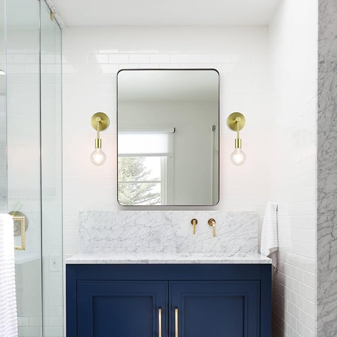 XiNBEi Lighting Bathroom Sconce, Modern Brass Sconces Wall Lighting Single Vanity Light Fixture for Mirror Living Room (LED Bulb Included)