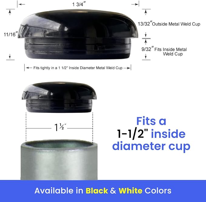 Wrought Iron Chair Glides – Fits 1-1/2" Inside Diameter, Round Plastic Chair Leg Floor Protectors for Patio Furniture, Pack of 16, Black