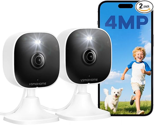 4MP Indoor Cameras for Home Security Outdoor, Home Security Camera System, 2.4g/5g Camera for House/Elder/Dog/Pet/Baby, Plug and Play, Support Card/Cloud (Not Included), Wired, 2PCS