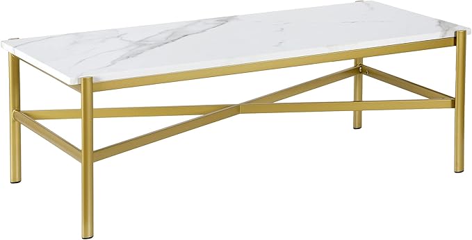 Braxton 46'' Wide Rectangular Coffee Table with Faux Marble Top in Gold