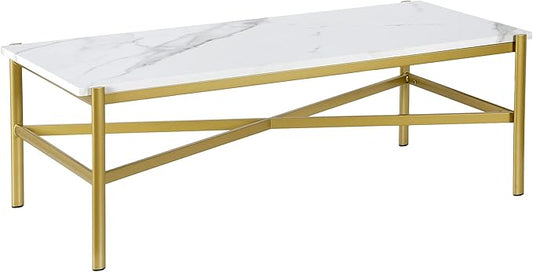 Braxton 46'' Wide Rectangular Coffee Table with Faux Marble Top in Gold