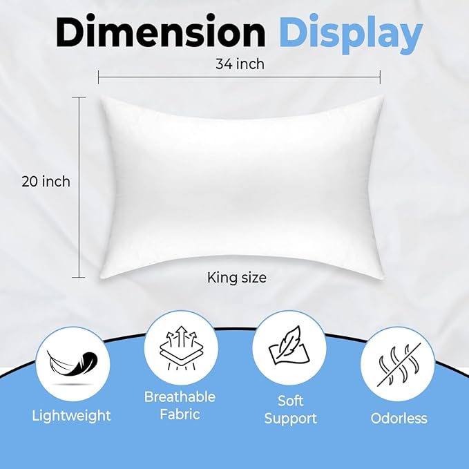 QUBA LINEN King Size Bed Pillows - Set of 2, Medium Density, Soft and Supportive for Back, Side, and Stomach Sleepers((King -White), Pack of 2)