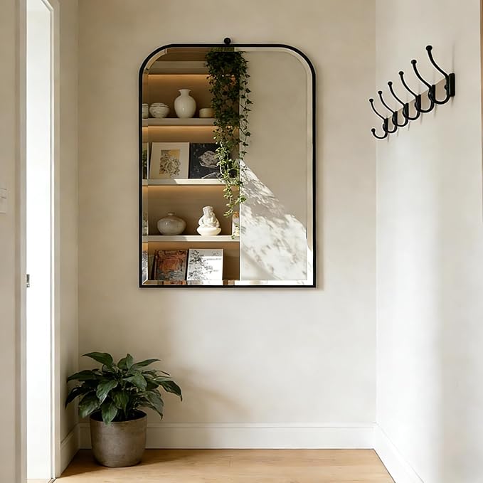 POZINO Rectangle Beveled Mirror, 22"x35" Premium Bathroom Mirror Over Sink, Vanity Mirrors with Stainless Steel Frame, Modern Wall Mirrors for Living Room Bedroom Entryway Hallway Fireplace
