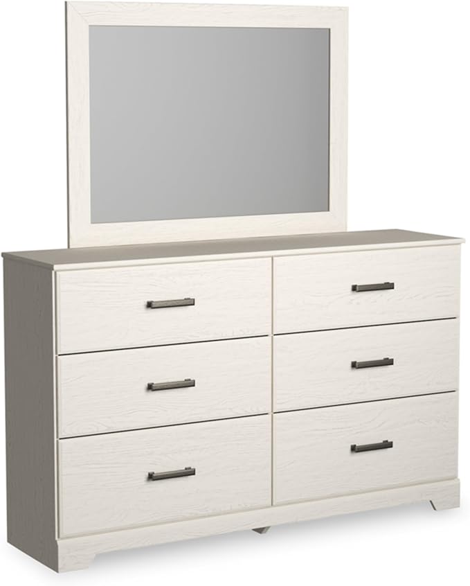 Signature Design by Ashley Stelsie Vintage Smooth-Gliding 6-Drawer Dresser and Mirror with Safety Stop, White