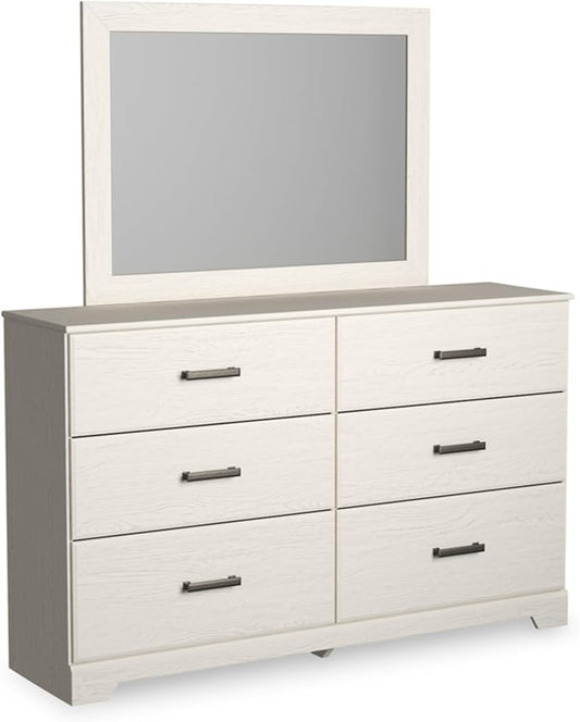Signature Design by Ashley Stelsie Vintage Smooth-Gliding 6-Drawer Dresser and Mirror with Safety Stop, White