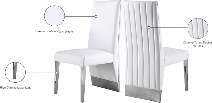 Meridian Furniture Porsha 19" H Leather Dining Chair in White/Chrome (Set of 2)