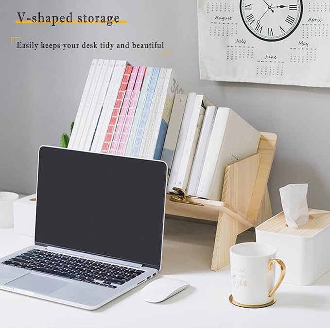 Wood Bookcase in Living Room/Home/Office, Desktop Book Shelf Organizer Bookshelves Storage Rack for CDs/Magazine/Books Display (Style V)