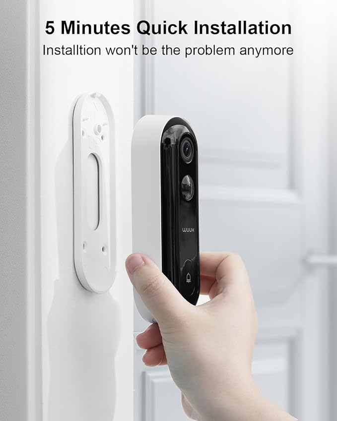 WUUK Add-on 2K Doorbell Camera, Require Existing Base Station, Video Doorbell Wireless/Wired, No Subscription, 2.4/5 GHz WiFi, Human and Motion Detection, Compatible with Alexa and Google Home