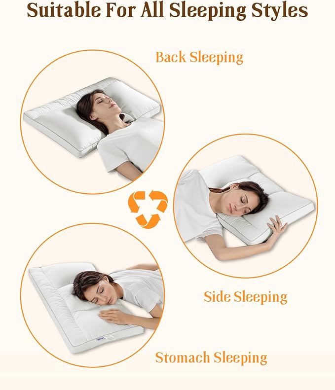 Goose Down Pillow Queen Size Set of 2, Cervical Support for Neck Pain Relief, 1250+ Fill Power, 600 Thread Count Cotton Shell, for Side, Back, and Stomach Sleepers(White,Queen(Pack of 2))