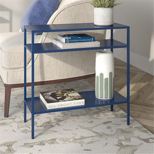 Henn&Hart 24" Wide Rectangular Side Table in Mykonos Blue, Table for Living Room, Bedroom