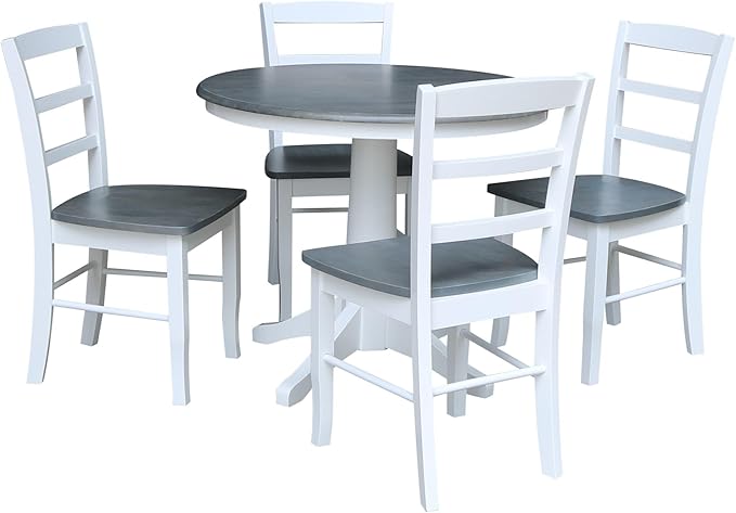 IC INTERNATIONAL CONCEPTS 36 in. Wood Dining Table with 4 Madrid Ladderback Chairs in White/Heather Gray