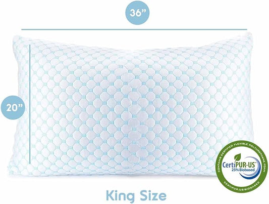 Nestl King Size Cooling Pillow for Sleeping 1 Pack, Luxury Shredded Memory Foam King Pillow, Adjustable Cold Gel Pillows for Hot Sleepers, Supportive Cool Pillows for Side, Back, Stomach Sleepers