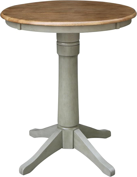 IC INTERNATIONAL CONCEPTS 30" Round Solid Wood Distressed Hickory/Stone Table-Counter Height