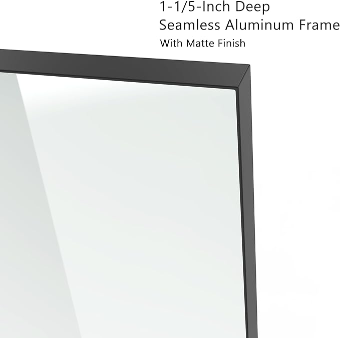 VocalStar Black Bathroom Mirror for Wall, 48 x 36 Inch Large Square Corner Rectangle Metal Framed Bathroom Vanity Mirrors Modern Farmhouse, 1/4-inch Shatterproof Glass | Ultra-Flush Hanging