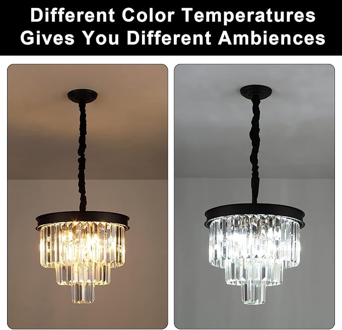 AXILIXI Modern Crystal Chandeliers 16” Black Ceiling Pendant Light Fixture 3 Tiers Dimmable Flush Mount Chandeliers Round Raindrop for Living Room Dining Room Foyer Kitchen Entryway