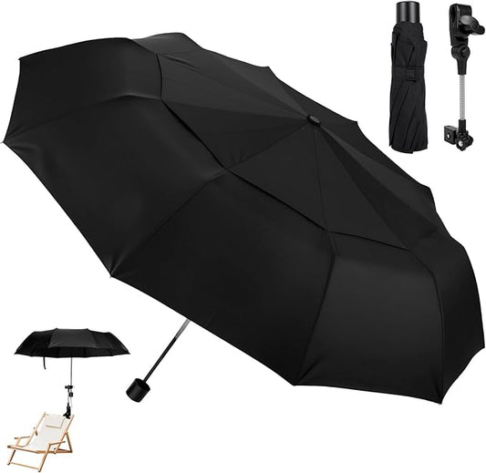 Chair Umbrella with Universal Clamp, Double Canopy Sunshade, Adjustable 360° Swivel, UPF 50+ UV Protection, Clip On Umbrella for Beach Chair, Camping Chair Patio, Stroller, Wheelchair Golf Cart 100cm/39.4in