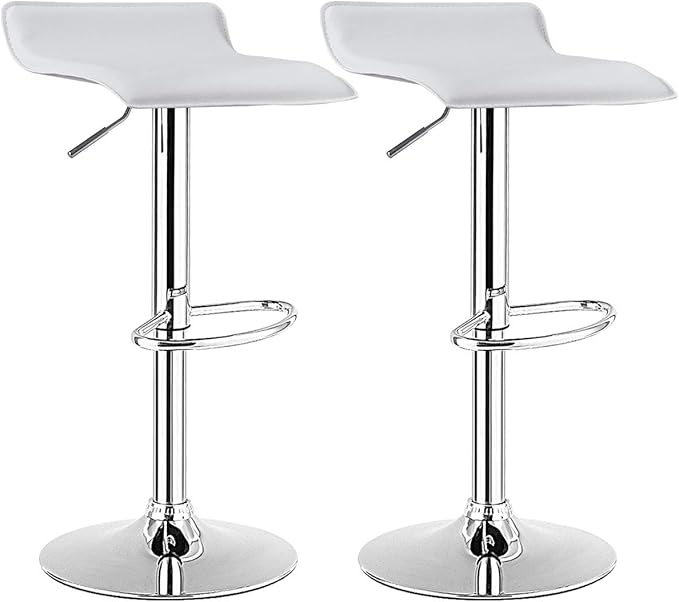 COSTWAY Bar Stools Set of 2, Modern Swivel Contemporary barstools with Adjustable Height, Footrests, Chrome Hydraulic PU Leather Backless Bar Chairs for Kitchen Island Cafe Pub, White