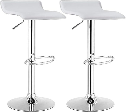 COSTWAY Bar Stools Set of 2, Modern Swivel Contemporary barstools with Adjustable Height, Footrests, Chrome Hydraulic PU Leather Backless Bar Chairs for Kitchen Island Cafe Pub, White