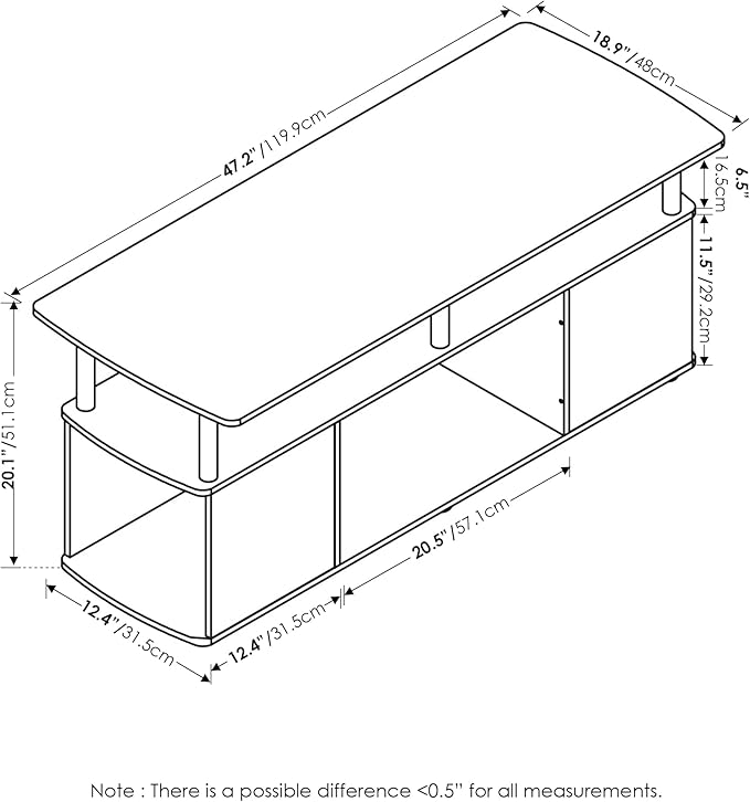 Furinno Jaya Coffee Table, Coffee Table with Storage Shelf, Center Table with Bottom Shelf, for Living Room, Dark Americano