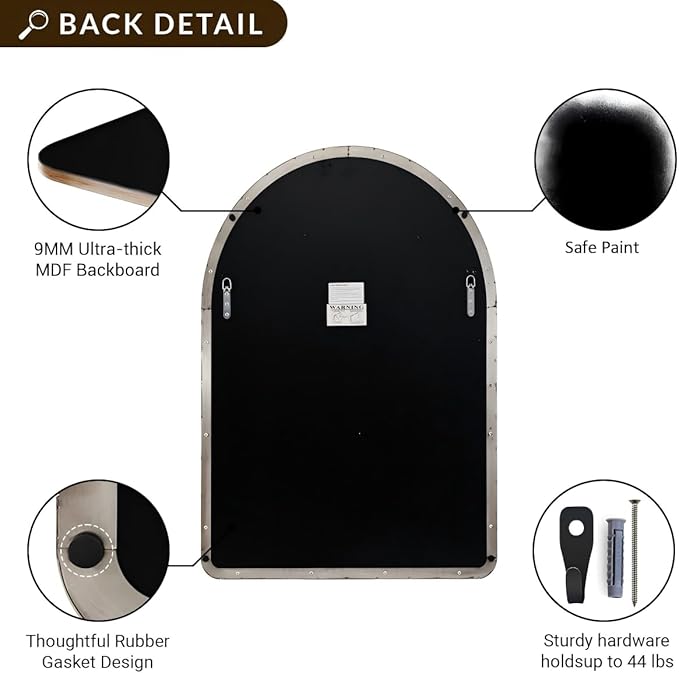 ANDY STAR Arched Mirror, 22 x 30 Inch Polished Chrome Wall Mirror in Stainless Steel Metal Frame, Arch Top Rounded Corner 1 Inch Deep Set Design Wall Mount Hangs Vertical