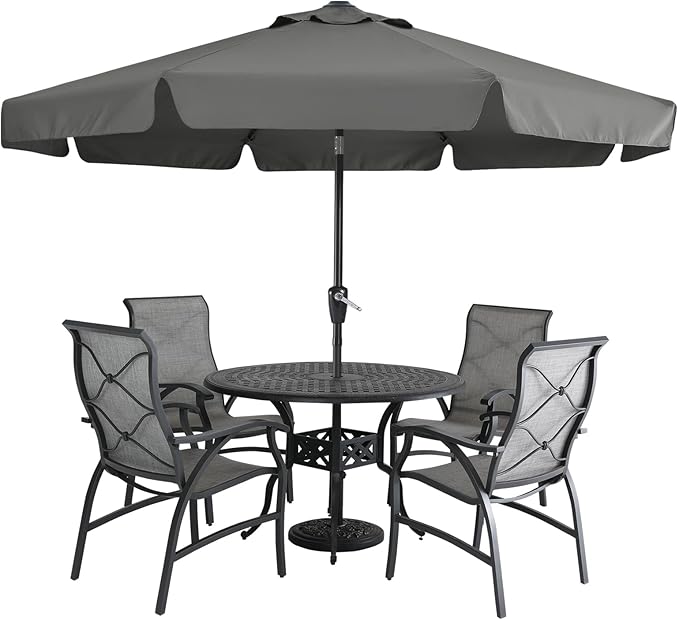 MASTERCANOPY 10ft Patio Umbrella with Valance, Crank and Tilt – 8 Ribs Outdoor Market Umbrella, UV/Fade Resistant, Waterproof Canopy with Wind Vent for Garden, Deck, Backyard, Pool (Dark Gray)