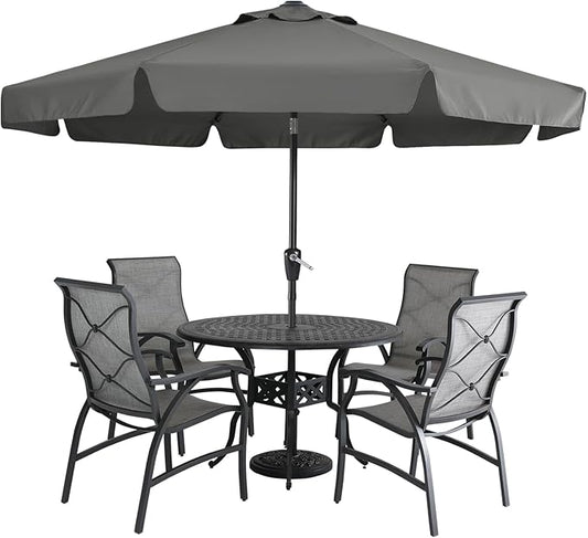 MASTERCANOPY 9ft Patio Umbrella with Valance, Crank and Tilt – 8 Ribs Outdoor Market Umbrella, UV/Fade Resistant, Waterproof Canopy with Wind Vent for Garden, Deck, Backyard, Pool (Dark Gray)