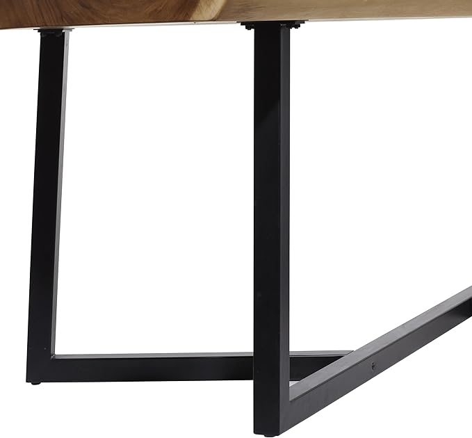 Deco 79 Wood Rectangle Dining Table with Black Metal Base, 79" x 40" x 30", Brown