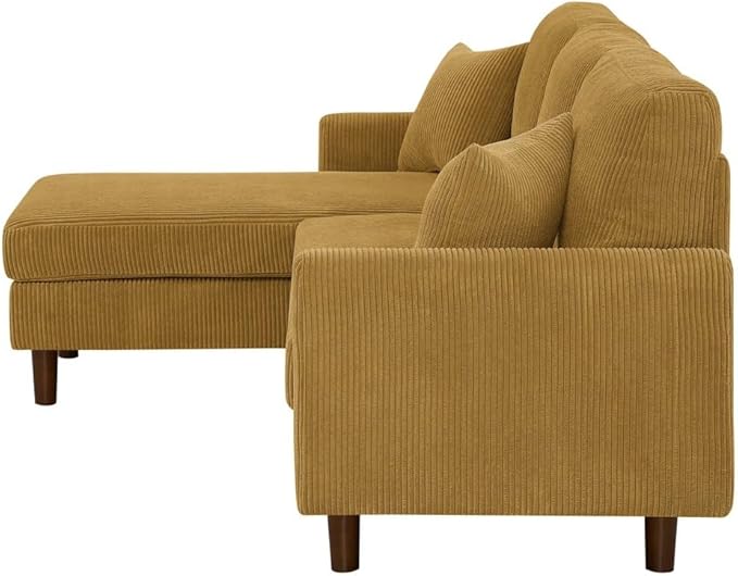 Eafurn L Shaped Modular Sectional Sofa with Left Chaise Lounge, 3 Seater Corner Sectional Couch Corduroy Upholstered Sofa Set w/Thickness Seat Cushions for Living Room Apartment | Wooden Frame, Removable Cushions, pocket spring, Easy Assembly