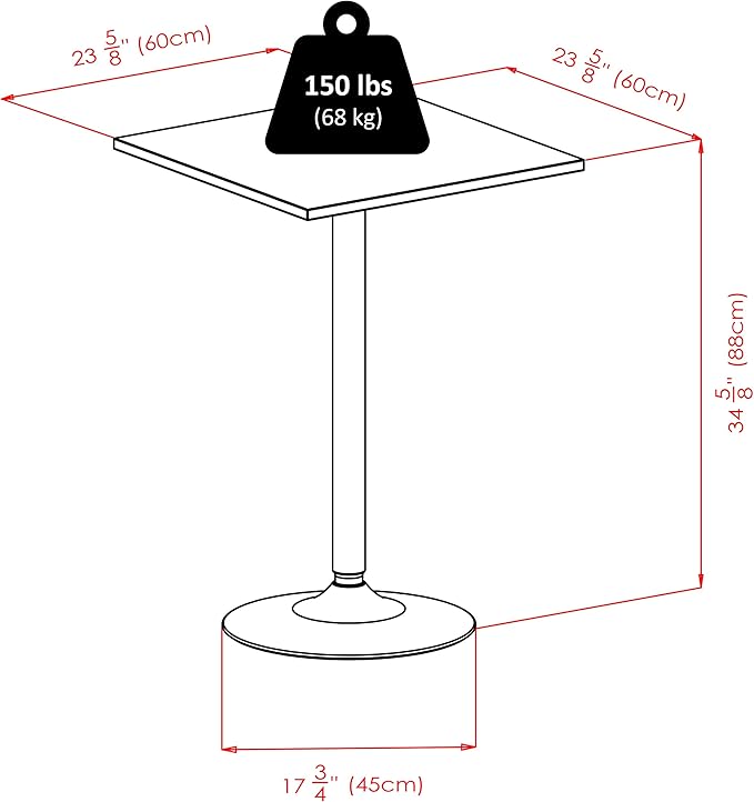 Winsome Obsidian Tall Square Dining Table, for Kitchen, Dining Room, 35", Black