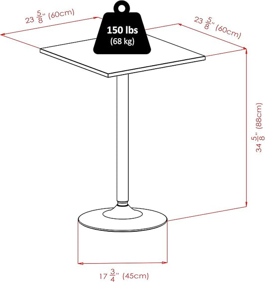 Winsome Obsidian Tall Square Dining Table, for Kitchen, Dining Room, 35", Black
