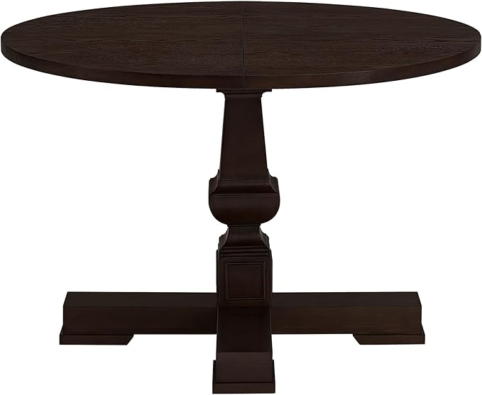 ROME + OAK Rumson Modern Dining Table, 44-Inch Round Tabletop with Sturdy Pedestal Base, Dark Brown - Natural Wood Furniture Piece for Homes