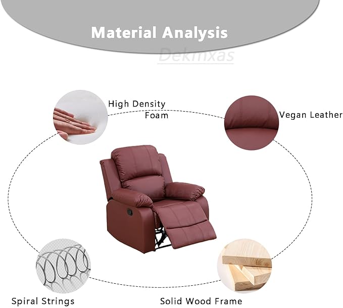 Vegan Leather Recliner Chair Modern Manual Recliner Home Theater Seating Living Room Furniture Wall Hugger Reclining Chair with Armrest/Lumbar Support for Home/Office/Rv Car (Red, Chair)
