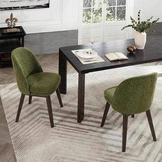 Wooden Dining Chairs Set of 2, Fabric Upholstered Modern Dining Room Chairs with Double-Layer Thick Seat Cushion & Ergonomic Backrest for Restaurant, Kitchen and Café, Green