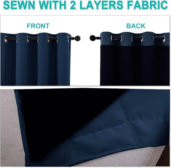 NICETOWN Warm Curtain for Winter, 100% Blackout Patio Sliding Door Wide Lined Drape, Keep Warm Drapery, Sliding Glass Door Panel for Night Shift (Navy, 1 Panel, 100 inches Wide x 84 inches Long