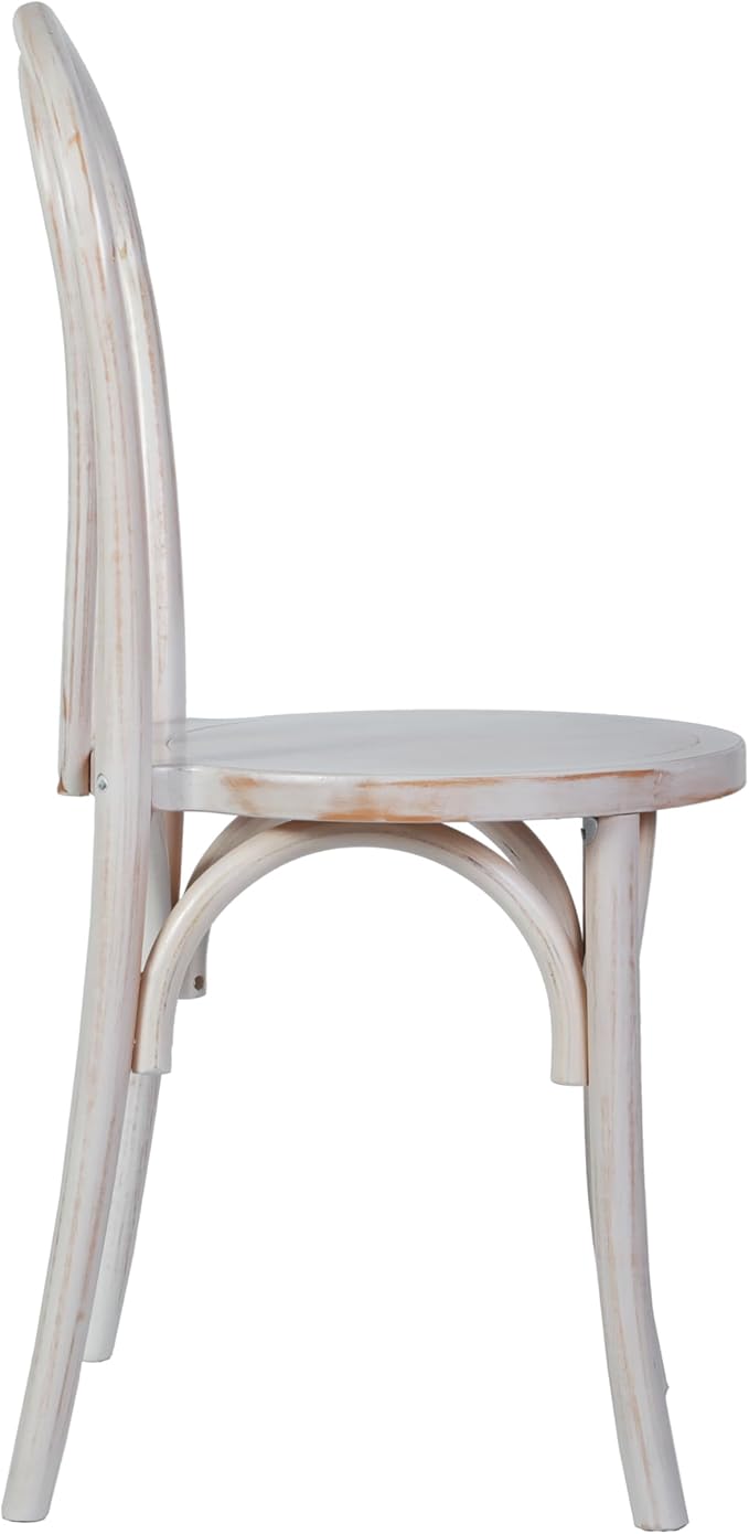 Flash Furniture Betsy Commercial Solid Wood Dining Chair, Thonet Style, Stackable Design, Mortise and Tenon, 350 lbs. Static Weight Capacity, White Wash