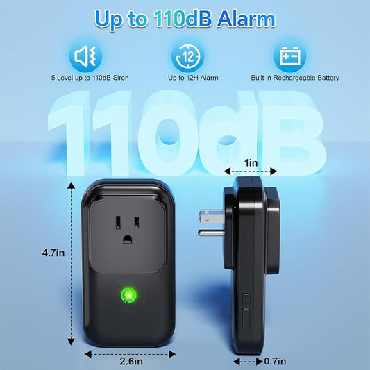 Power Failure Alarm WiFi, 110dB Frezzer Smart WiFi Power Outage Alarm with LED Indicator, Blackout App Alerts Smart Power Failure Detector for Refrigerator, GFCI Trips, Sump Pump（ WiFi Black-1PC