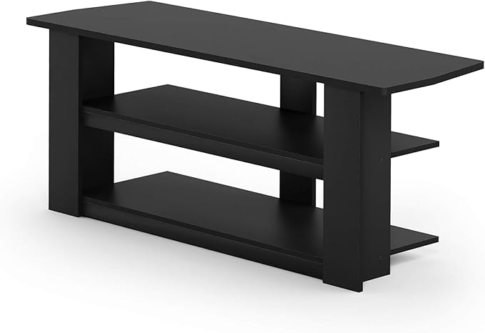 Furinno PARSONS TV Stand, 3-Tier Entertainment Center with Storage Shelf, Open Frame TV Console for TV up to 50 Inch, for Living Room, Bedroom, Black